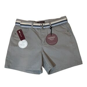 Lee High Shorts Rise Beige Bermuda Belted Riveted‎ Women's Size 12 L NWT 32"
